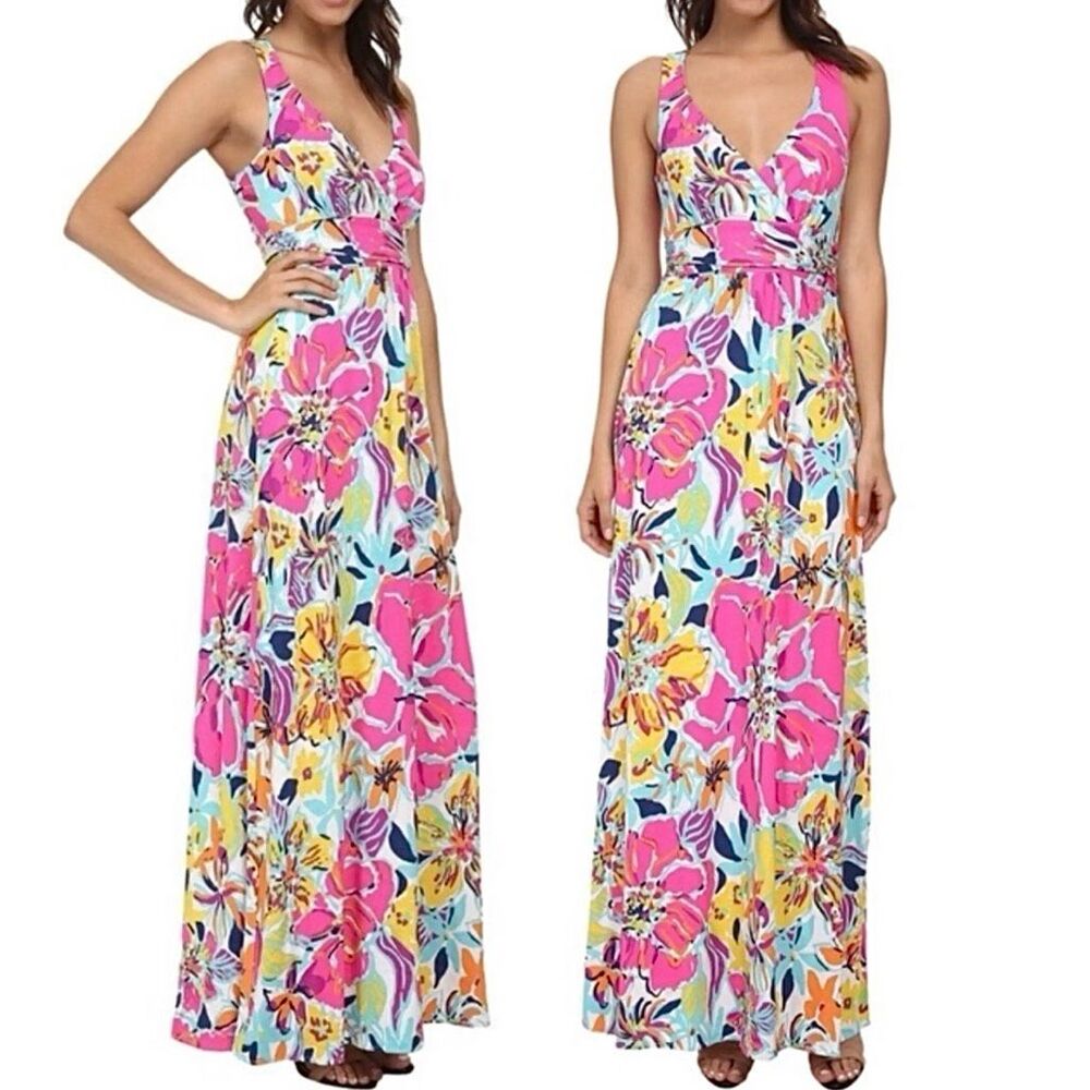 Lilly Pulitzer Amada Maxi Dress Besame Mucho XL RARE Bow Hemmed - Picture 2 of 10